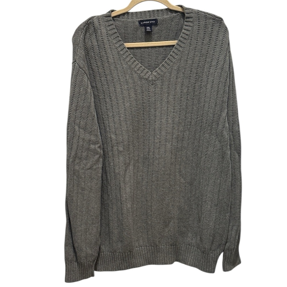 Lands' End Gray V-Neck Men's Sweater XXL